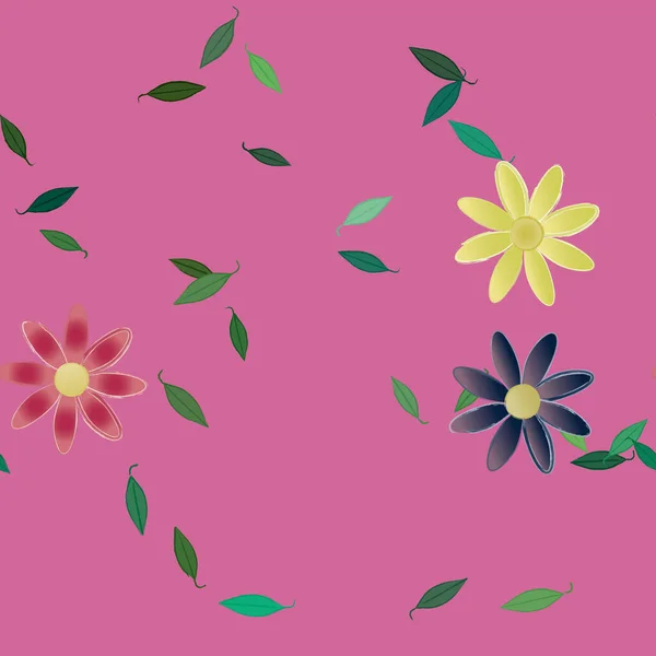 Eenvoudige Bloemen Met Groene Bladeren Vrije Samenstelling Vector Illustratie — Stockvector