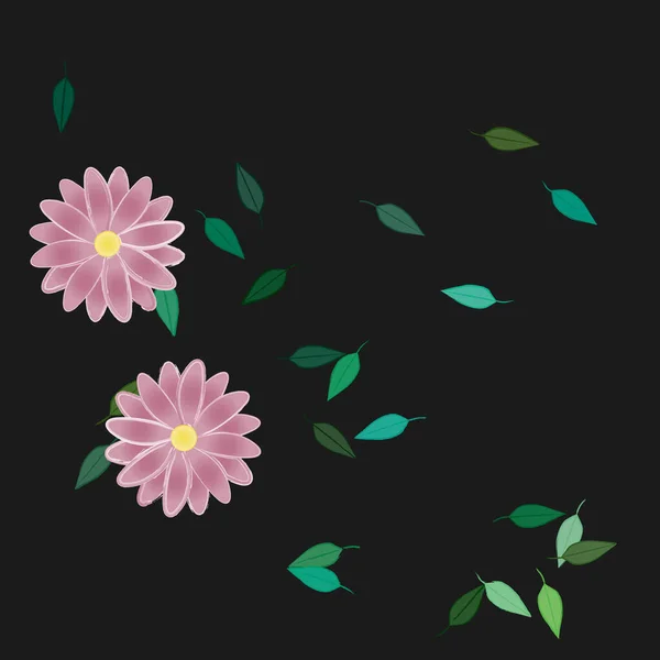 Flores Simples Con Hojas Verdes Composición Libre Ilustración Vectorial — Vector de stock