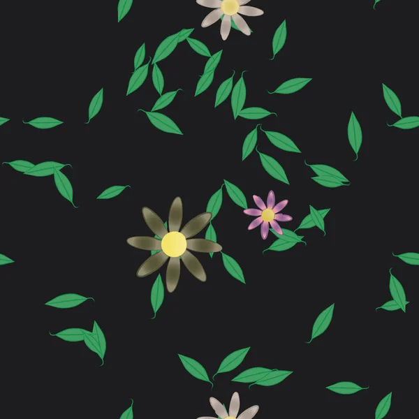 Eenvoudige Bloemen Met Groene Bladeren Vrije Samenstelling Vector Illustratie — Stockvector