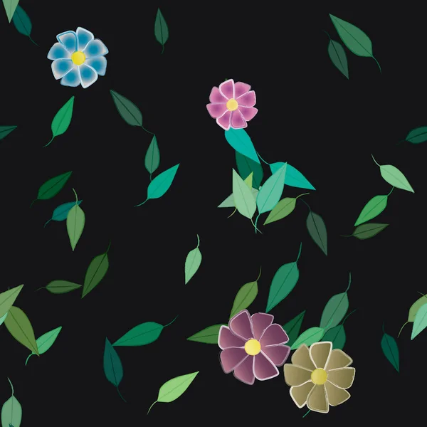 Fleurs Simples Avec Des Feuilles Vertes Composition Libre Illustration Vectorielle — Image vectorielle