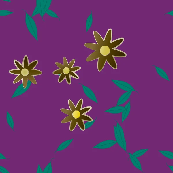 Flores Simples Con Hojas Verdes Composición Libre Ilustración Vectorial — Vector de stock