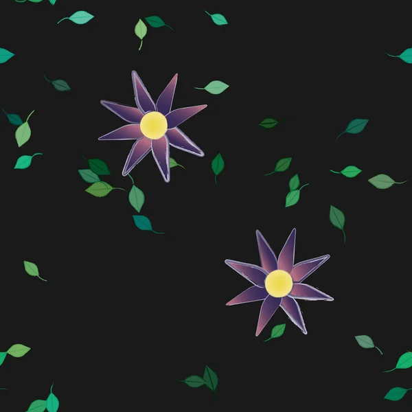 Fleurs Simples Avec Des Feuilles Vertes Composition Libre Illustration Vectorielle — Image vectorielle