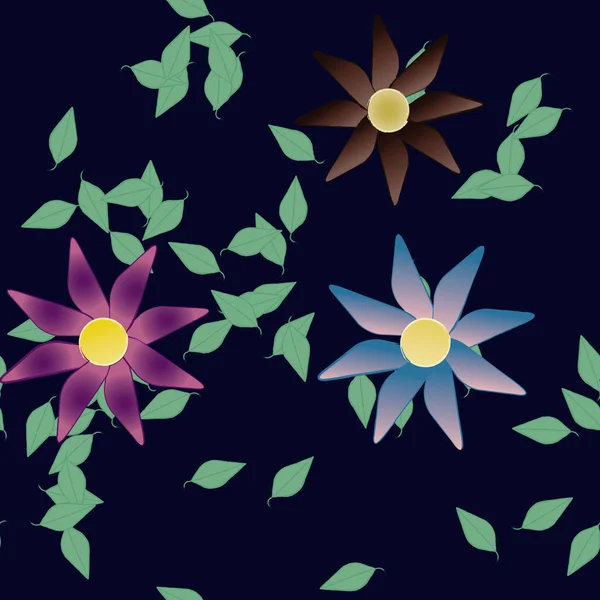 Fleurs Simples Avec Des Feuilles Vertes Composition Libre Illustration Vectorielle — Image vectorielle