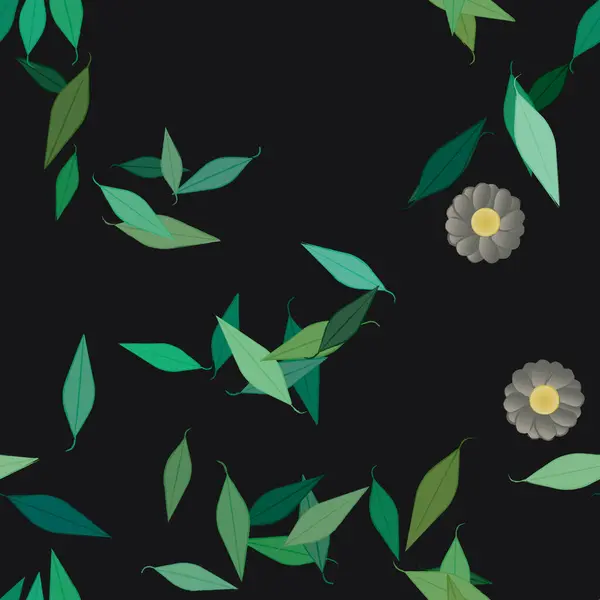 Flores Simples Con Hojas Verdes Composición Libre Ilustración Vectorial — Archivo Imágenes Vectoriales