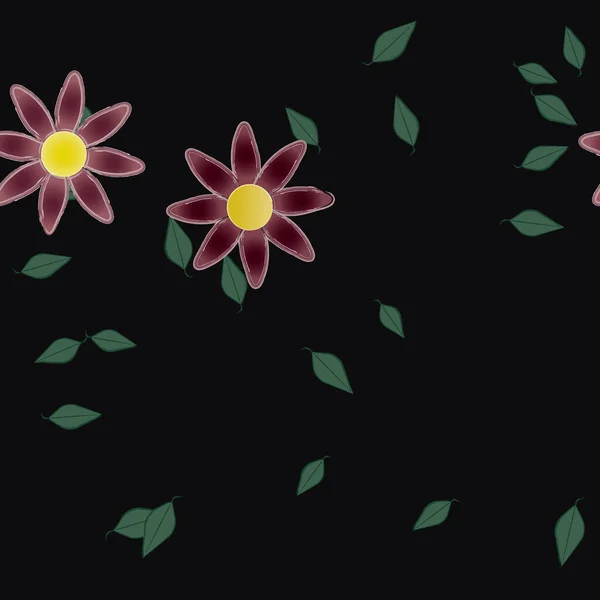 Fleurs Simples Avec Des Feuilles Vertes Composition Libre Illustration Vectorielle — Image vectorielle