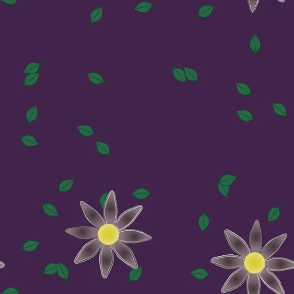 Bunga Sederhana Dengan Daun Hijau Dalam Komposisi Bebas Ilustrasi Vektor - Stok Vektor