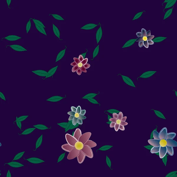 Fleurs Simples Avec Des Feuilles Vertes Composition Libre Illustration Vectorielle — Image vectorielle