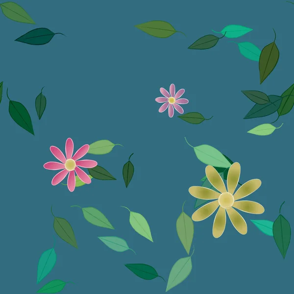 Flores Simples Con Hojas Verdes Composición Libre Ilustración Vectorial — Vector de stock