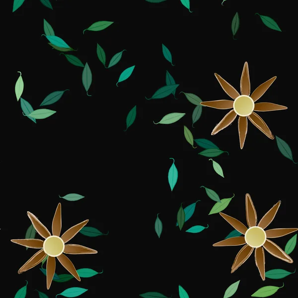 Fleurs Simples Avec Des Feuilles Vertes Composition Libre Illustration Vectorielle — Image vectorielle