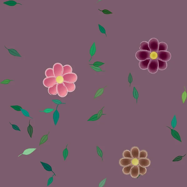 Flores Simples Con Hojas Verdes Composición Libre Ilustración Vectorial — Archivo Imágenes Vectoriales