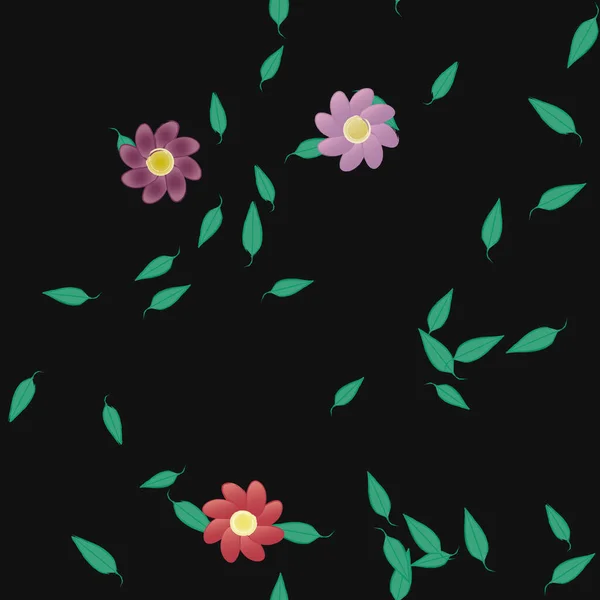 Flores Simples Con Hojas Verdes Composición Libre Ilustración Vectorial — Archivo Imágenes Vectoriales