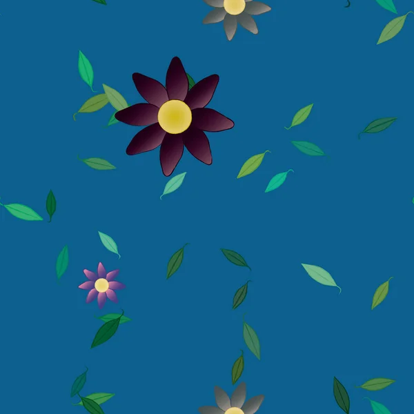 Flores Simples Con Hojas Verdes Composición Libre Ilustración Vectorial — Archivo Imágenes Vectoriales