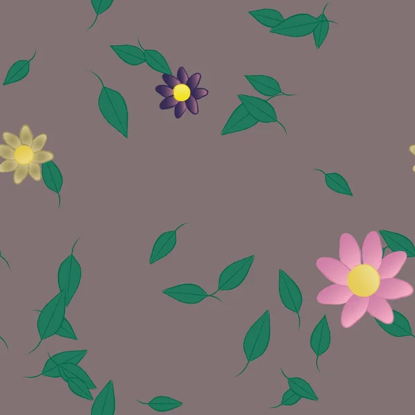 Fleurs Simples Avec Des Feuilles Vertes Composition Libre Illustration Vectorielle — Image vectorielle