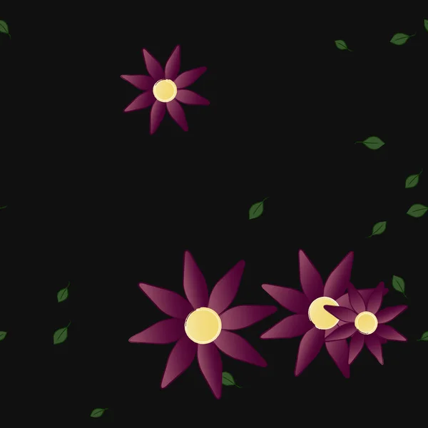 Flores Simples Con Hojas Verdes Composición Libre Ilustración Vectorial — Vector de stock