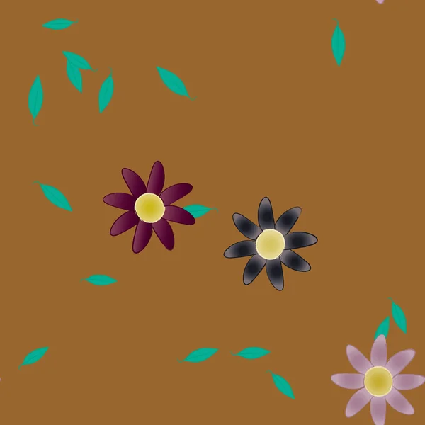 Enkle Blomster Med Grønne Blade Fri Sammensætning Vektor Illustration – Stock-vektor