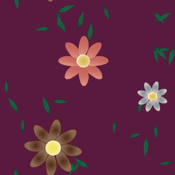 Fleurs Simples Avec Des Feuilles Vertes Composition Libre Illustration Vectorielle — Image vectorielle