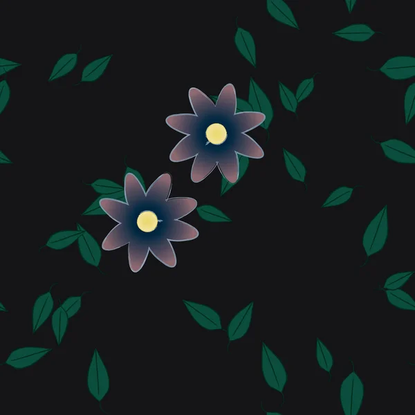 Fleurs Simples Avec Des Feuilles Vertes Composition Libre Illustration Vectorielle — Image vectorielle