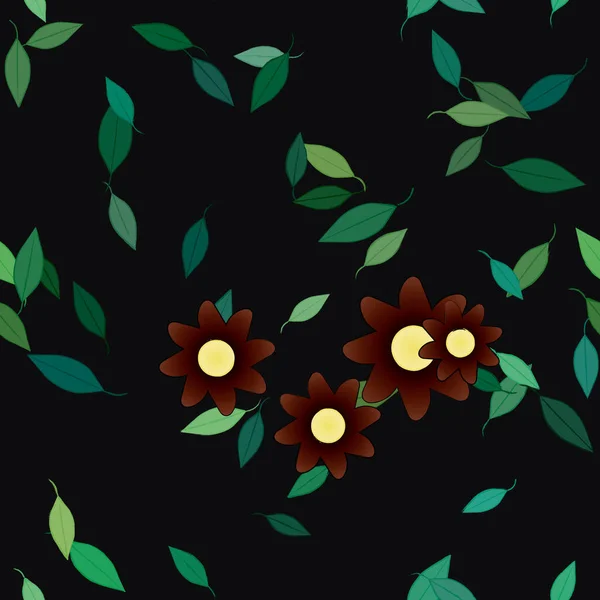 Flores Simples Con Hojas Verdes Composición Libre Ilustración Vectorial — Archivo Imágenes Vectoriales