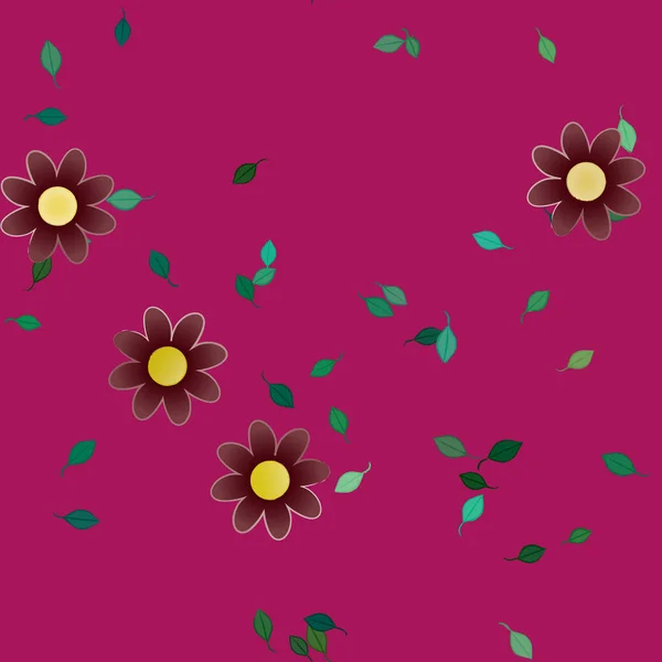 Flores Simples Con Hojas Verdes Composición Libre Ilustración Vectorial — Vector de stock