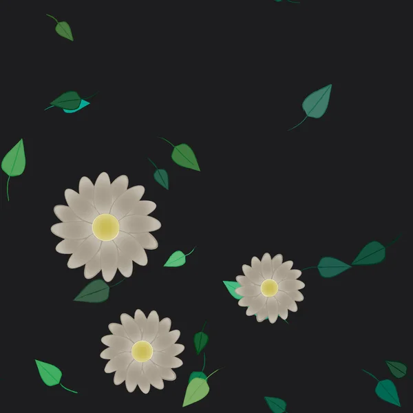 Flores Simples Con Hojas Verdes Composición Libre Ilustración Vectorial — Archivo Imágenes Vectoriales