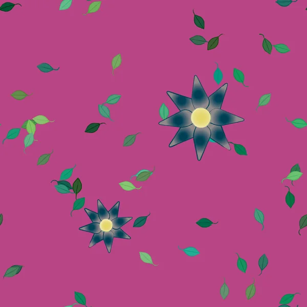 Flores Simples Con Hojas Verdes Composición Libre Ilustración Vectorial — Vector de stock