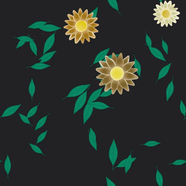 Eenvoudige Bloemen Met Groene Bladeren Vrije Samenstelling Vector Illustratie — Stockvector