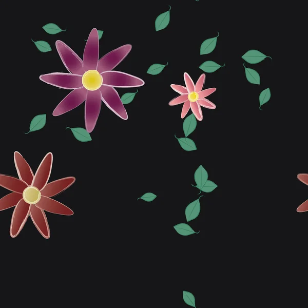 Fleurs Simples Avec Des Feuilles Vertes Composition Libre Illustration Vectorielle — Image vectorielle