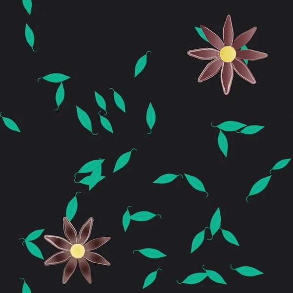 Flores Simples Con Hojas Verdes Composición Libre Ilustración Vectorial — Archivo Imágenes Vectoriales