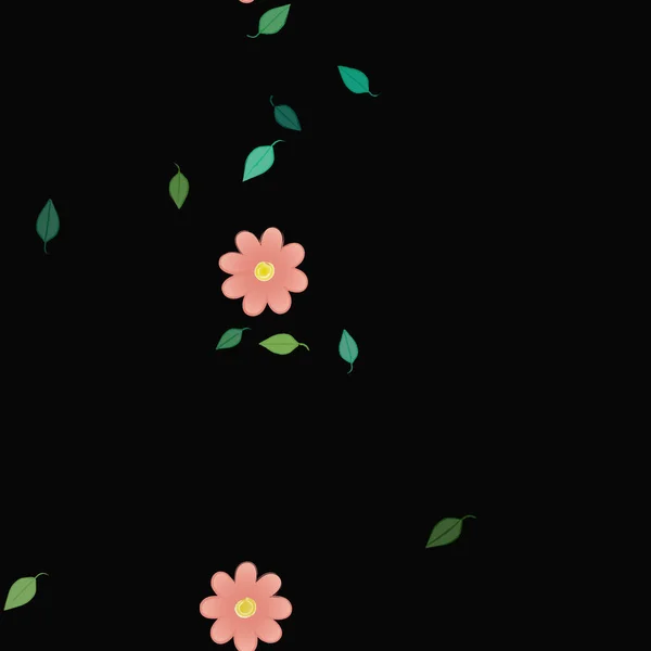 Flores Simples Con Hojas Verdes Composición Libre Ilustración Vectorial — Vector de stock