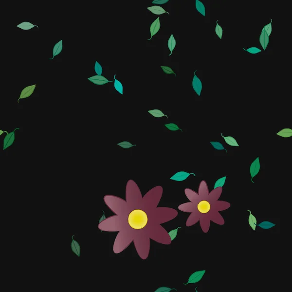 Flores Simples Con Hojas Verdes Composición Libre Ilustración Vectorial — Vector de stock