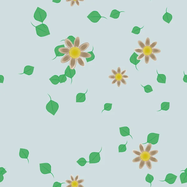 Flores Simples Con Hojas Verdes Composición Libre Ilustración Vectorial — Archivo Imágenes Vectoriales