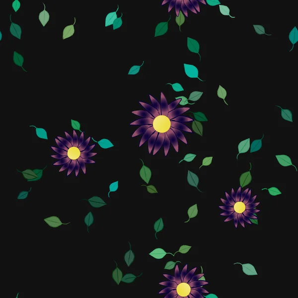 Flores Simples Con Hojas Verdes Composición Libre Ilustración Vectorial — Vector de stock