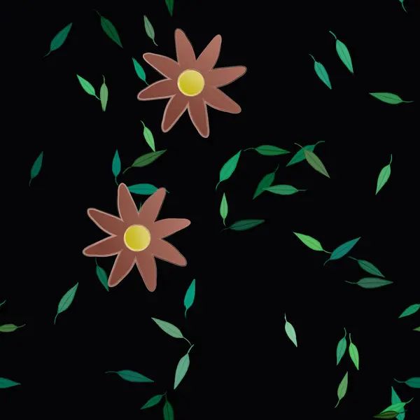 Flores Simples Con Hojas Verdes Composición Libre Ilustración Vectorial — Vector de stock