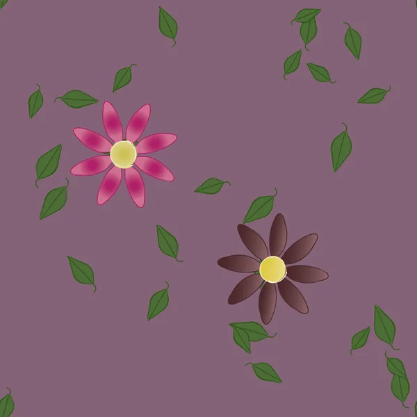 Fleurs Simples Avec Des Feuilles Vertes Composition Libre Illustration Vectorielle — Image vectorielle