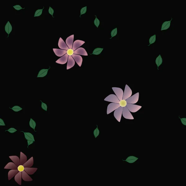 Flores Simples Con Hojas Verdes Composición Libre Ilustración Vectorial — Archivo Imágenes Vectoriales