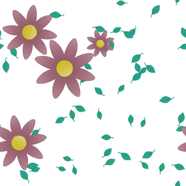 Fleurs Simples Avec Des Feuilles Vertes Composition Libre Illustration Vectorielle — Image vectorielle