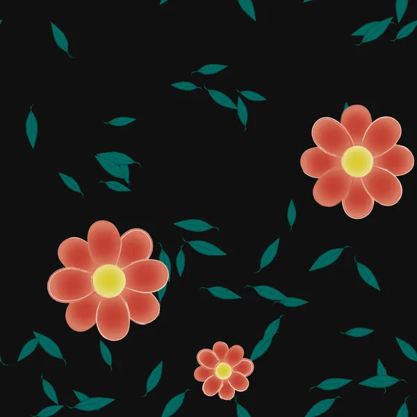 Fleurs Simples Avec Des Feuilles Vertes Composition Libre Illustration Vectorielle — Image vectorielle