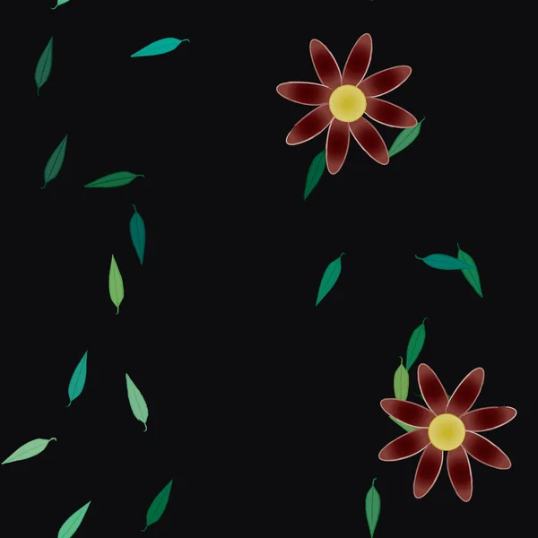 Fleurs Simples Avec Des Feuilles Vertes Composition Libre Illustration Vectorielle — Image vectorielle