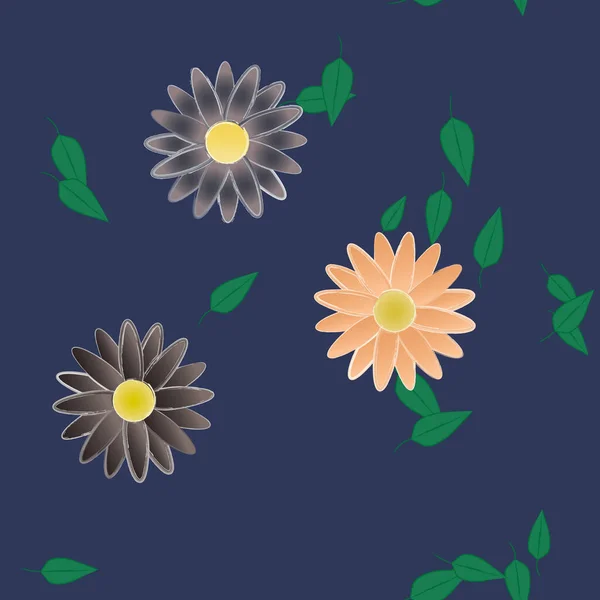 Fleurs Simples Avec Des Feuilles Vertes Composition Libre Illustration Vectorielle — Image vectorielle