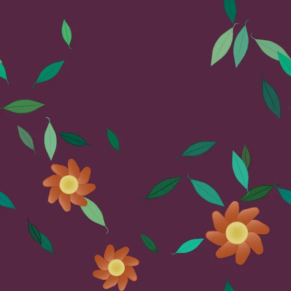 Flores Simples Con Hojas Verdes Composición Libre Ilustración Vectorial — Vector de stock