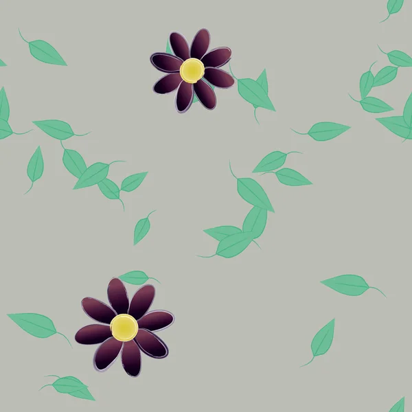 Flores Simples Con Hojas Verdes Composición Libre Ilustración Vectorial — Vector de stock