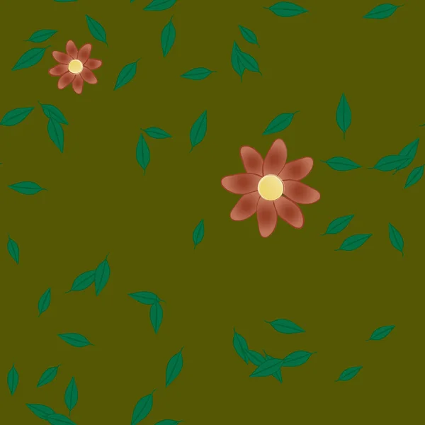 Flores Simples Con Hojas Verdes Composición Libre Ilustración Vectorial — Vector de stock