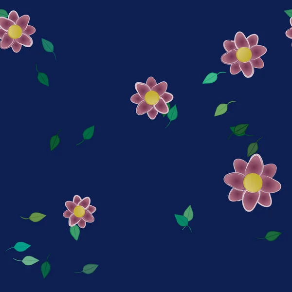 Flores Simples Con Hojas Verdes Composición Libre Ilustración Vectorial — Archivo Imágenes Vectoriales