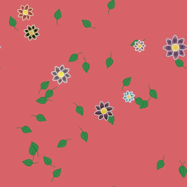 Fleurs Simples Avec Des Feuilles Vertes Composition Libre Illustration Vectorielle — Image vectorielle