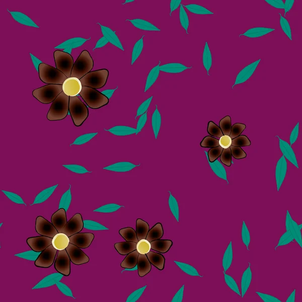 Flores Simples Con Hojas Verdes Composición Libre Ilustración Vectorial — Vector de stock