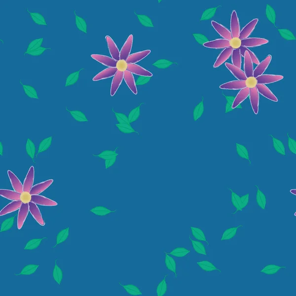 Fleurs Simples Avec Des Feuilles Vertes Composition Libre Illustration Vectorielle — Image vectorielle