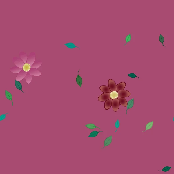 Fleurs Simples Avec Des Feuilles Vertes Composition Libre Illustration Vectorielle — Image vectorielle