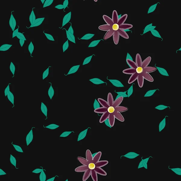 Flores Simples Con Hojas Verdes Composición Libre Ilustración Vectorial — Vector de stock