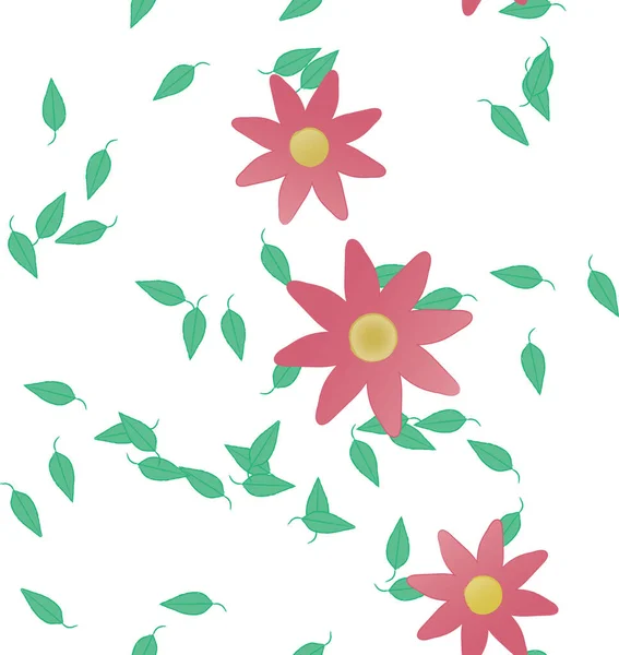 Fleurs Simples Avec Des Feuilles Vertes Composition Libre Illustration Vectorielle — Image vectorielle