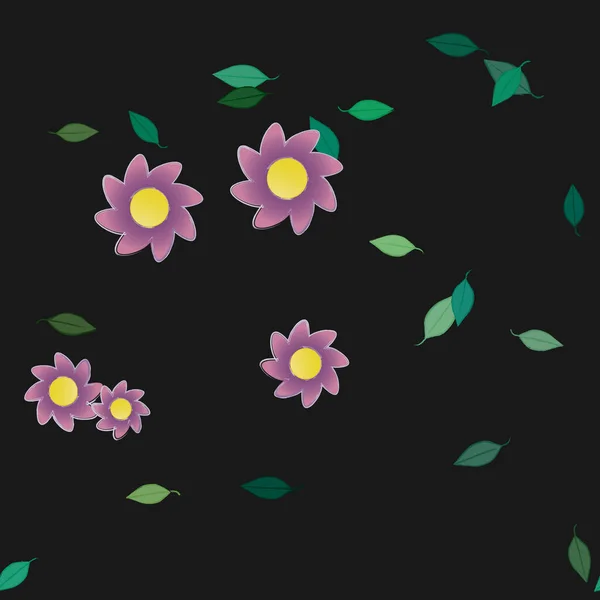 Flores Simples Con Hojas Verdes Composición Libre Ilustración Vectorial — Vector de stock